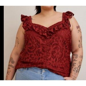 Torrid Lace Ruffle Top in Brick Red Size 1X NWT